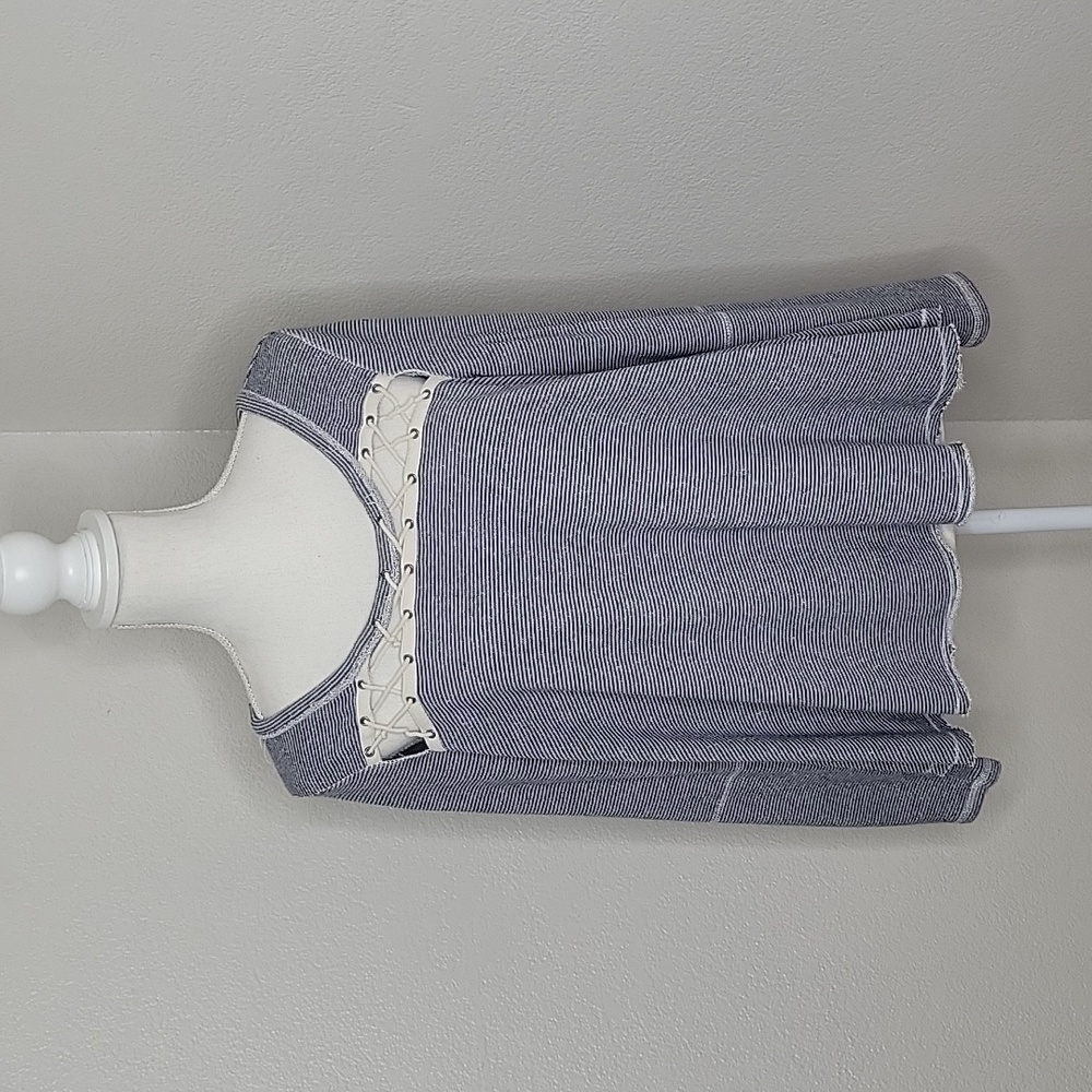 Free People Striped Sweatshirt Top with Lacing Detail